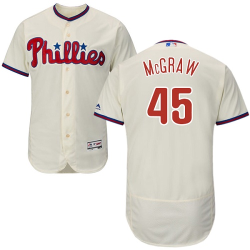 Phillies #45 Tug McGraw Cream Flexbase Authentic Collection Stitched MLB Jersey - Click Image to Close